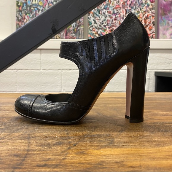 Black Prada Crackle Brush Leather Mary Jane Pump - Picture 5 of 11